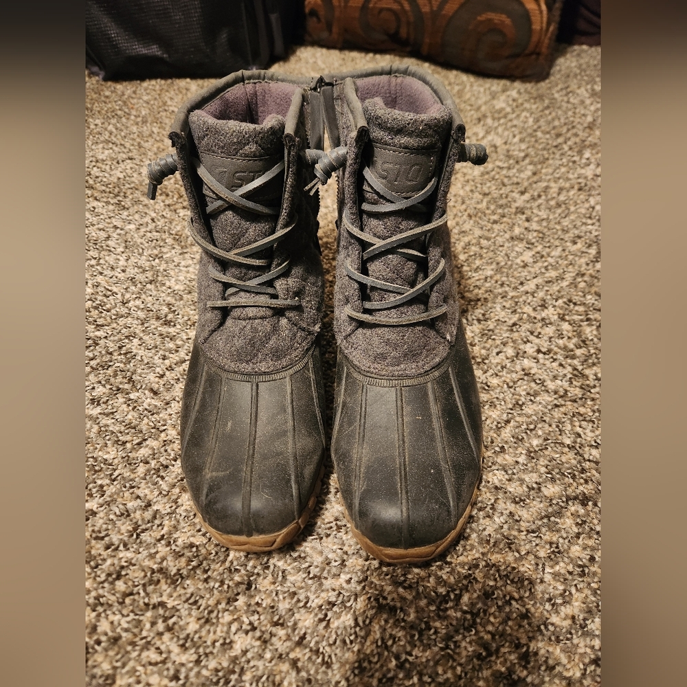 Gray and Black Duck Boots